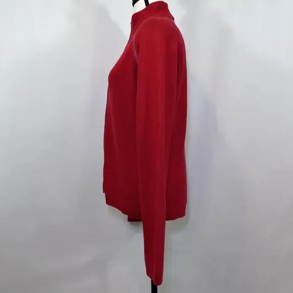 Pendleton full zip leather trim merino wool blend red sweater womens sz S TALL - Picture 2 of 12